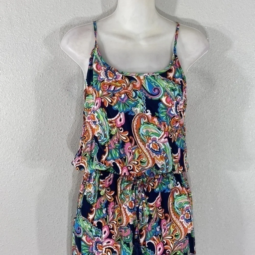 Tommy Bahama Mare Multi Paisley Print Elastic Tie Waist Slit Side Maxi Dress S